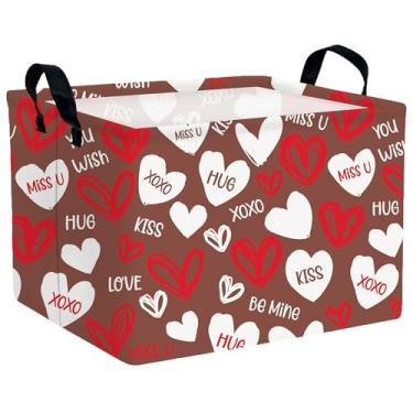 Imagem de MYFLOCY Cesta grande para o dia dos namorados, caixa de armazenamento em forma de coração para presentes, organizador dobrável, decoração de quarto (fundo marrom, branco, vermelho, amor)