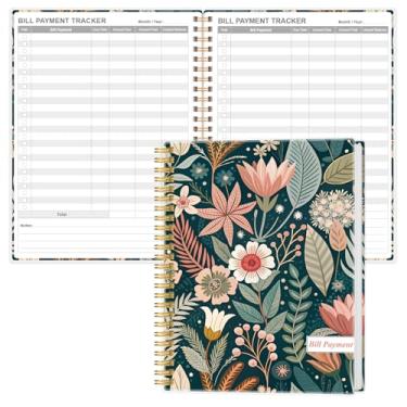Imagem de Caderno rastreador de contas - Organizador e planejador de contas mensais para orçamento financeiro pessoal, organizador de lista de verificação de pagamentos, 20 x 26,7 cm, flor-B