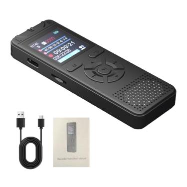 Imagem de Fafeicy Gravador de Voz Portátil Gravador de áudio Digital Com Memória de 8 GB 50 Horas de Tempo de Gravação Tela de 1,44 Polegadas PCM 1536 Kbps WAV Áudio Redução de Ruído para (BLACK)