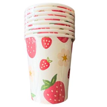 Imagem de Copo Descartável Morango Premium | Papel Decorativo Importado | Kit com 8 Unidades | Festa Infantil e Mesa Posta