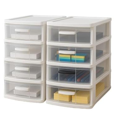 Imagem de Kit 2 Gaveteiro Organizador De Mesa Com 4 Gavetas Grande Em Plástico Resistente (Branco)
