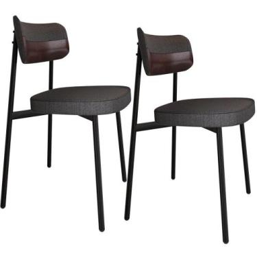 Imagem de Kit 02 Cadeiras Estofada Para Sala De Jantar Astrid Preto C01 Linho Pr