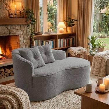Imagem de Sofá Orgânico Curvo Feijão Confortável Sala Estúdio Amore Bouclê Cinza - Montanari`s Decor