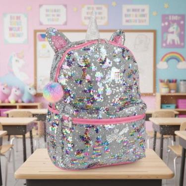 Imagem de Mochila Para Menina Bolsa Escolar Com Chaveiro Pom Pom Cor Rosa - Clio
