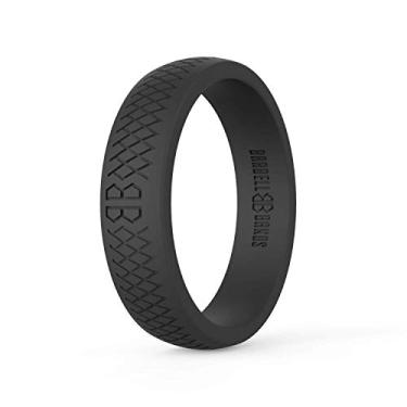 Imagem de Anel de silicone para mulheres Barbell Bands | Aliança de casamento de borracha premium | Perfeita para fitness, levantamento, estilo de vida ativo – Confortável e durável, Preto, 8