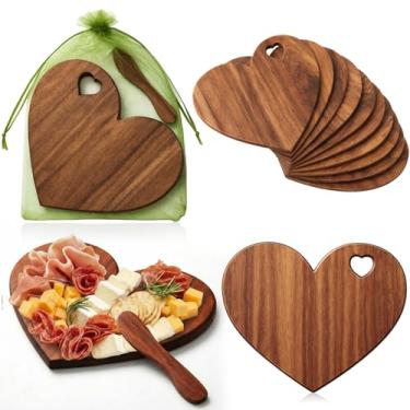 Imagem de Nuenen 10 peças mini tábua de corte de madeira a granel com alça, charcutaria de madeira para artesanato, gravação a laser com facas, sacos de organza, lembrancinhas de festa de casamento, presente de
