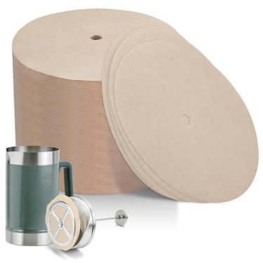 Imagem de Filtros de café de papel compatíveis com Stanley French Press, 100 peças de papel de filtro marrom perfurado descartável para cafeteira Stanley, 1,4 l