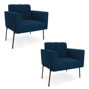Imagem de Poltrona Sala De Estar Pé De Ferro Pto Kit 2 Elisa Bouclê D03 - D'rossi Cor Azul