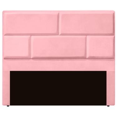 Imagem de Cabeceira Casal Estofada Para Cama Box Jade Veludo Cor Rosa Bebe