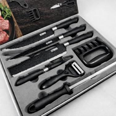Imagem de Kit Churrasco Premium 8 Peças – Conjunto Profissional de Facas Gourmet em Aço Inoxidável com Lâminas Antiaderentes e Corte Navalha (Preto)