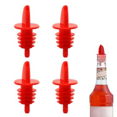Imagem de 4 peças de garrafa de licor de plástico preta - Pacote com 6 despejadores de garrafa clássicos para álcool, à prova de vazamento, seguros para máquina de lavar louça, bicos para garrafas de bebidas