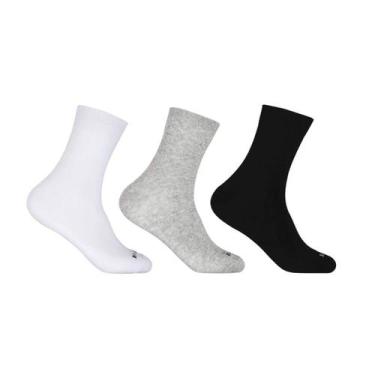 Imagem de Meia Hoahi Algodão Kit 3 Pares Cano médio, Cinza, Branco, Preto, 39-43
