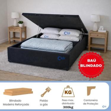 Imagem de Cama Box Baú Casal Reforçada Blindada 138x188 Suede com Pistão a Gás e