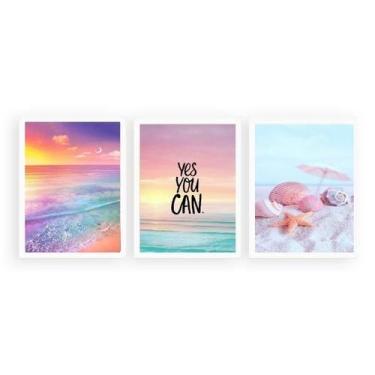 Imagem de Kit 3 Quadros Frase Praia Motivacional 45X34Cm - Quadros On-Line