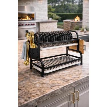 Imagem de Escorredor de Louça De Aço Inox Com 2 Andares Para 17 Pratos Porta Tal