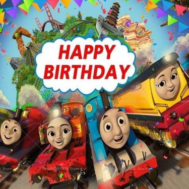 Imagem de Tapeçaria para pendurar na parede Happy Birthday Train para quarto de 