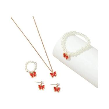 Imagem de Nova moda infantil simples bonito doce borboleta pérola colar pulseira