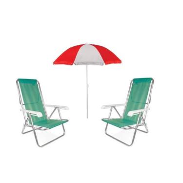Imagem de Kit  1 Guarda Sol Vermelho 1,80m + 2 Cadeiras 2271 Verde Mor