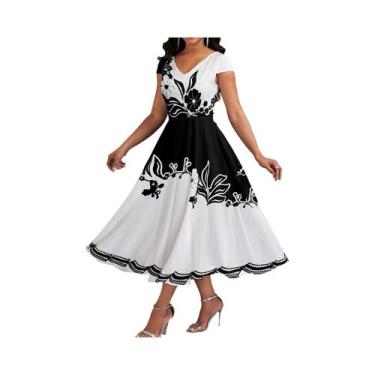 Imagem de Vestido Peplum plus Size Com Estampa Floral, Decote Em V, Mangas Curta