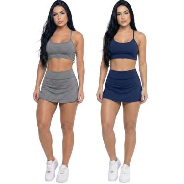 Imagem de KIT 2 Conjunto Top Alça Fina E Short Saia Vekyo Roupa Para Academia Treino Moda Fitness Musculação-Feminino