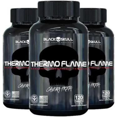 Imagem de 3x Thermo Flame Termogênico 120 Tab Cada Black Skull