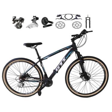 Imagem de Bicicleta aro 29 Gti Roma Shimano Altus 24V Freio a Disco Hidráulico Garfo com Trava Pneu com Faixa Bege - Preto\Azul