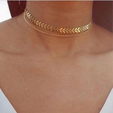 Imagem de Colar Chocker Escama Peixe Dourado Ou Prata Duplo - De Castro joias, D