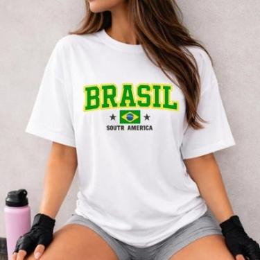 Imagem de Camiseta Oversized Feminina Estampada Brasil Conforto Estilo-Feminino