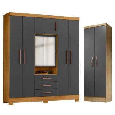 Imagem de Guarda Roupa Casal Imperial e Armário Multiuso New Egito Carvalho Amer