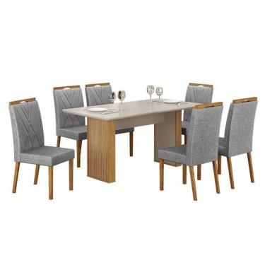 Imagem de Mesa De Jantar Júlia 160x80cm Cinamomo Off White Com 6 Cadeiras Lara Linho Prata - Vald...