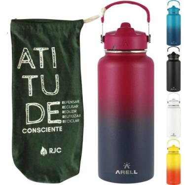 Imagem de KIT Garrafa Térmica Arell Straw Flask 946ml Inox com parede dupla e Sa