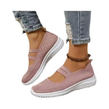 Imagem de Sapatos Casuais Femininos De Malha Respirável Em Cores Sólidas, Sapato