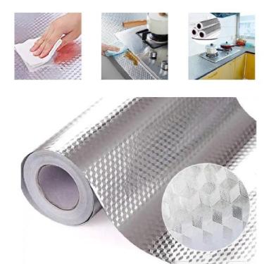 Imagem de Papel adesivo aluminio 2m impermeavel lavavel autoadesivo cozinha foga