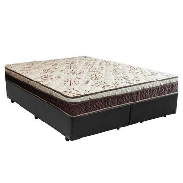 Imagem de Cama Box Casal Bipartido Blindado Sintético + Colchão Casal Espuma Extra Firme D33 Eleg...
