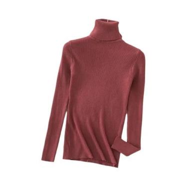 Imagem de Suéter Feminino De Cashmere Macio Com Gola Alta, Básico, Sólido, Casua
