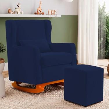 Imagem de Poltrona Decorativa Sala de Estar Zoe com Base Balanço e Puff Suede Az