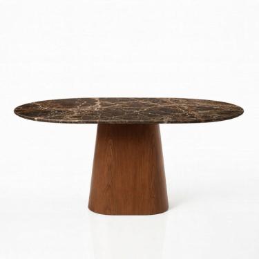 Imagem de Mesa de Jantar Oblongo 160x90 cm Tampo Mármore Marrom Imperial Base Nogueira