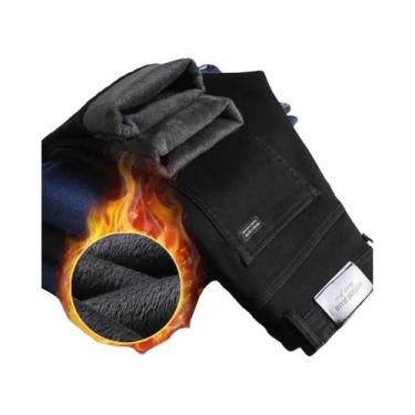 Imagem de Calças Jeans Slim Masculinas De Inverno, Elásticas E Casuais, Com Forr