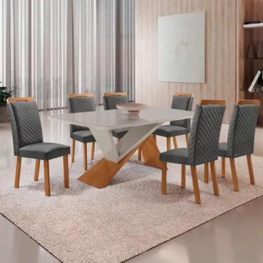 Imagem de Mesa de Jantar Yasmin 180cm Tampo MDF Vidro Canto Copo com 6 Cadeiras 