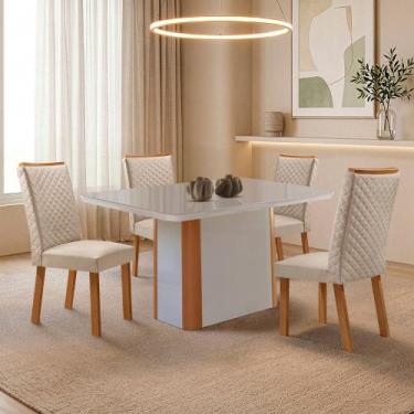 Imagem de Mesa de Jantar Isadora 120cm Tampo MDF e Vidro Canto Copo com 4 Cadeir