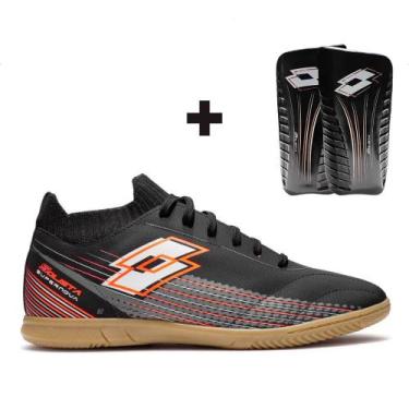 Imagem de Chuteira Futsal Lotto Solista Supernova Masculina + Caneleira, Preto, 