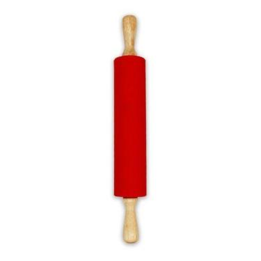 Imagem de Rolo Para Massas Macarrão Silicone E Madeira 47x6cm - 123Útil, Vermelh