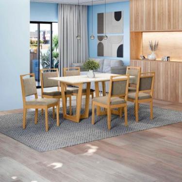 Imagem de Conjunto Sala de Jantar Lina em Madeira Maciça 6 Cadeiras Linho Fendi 