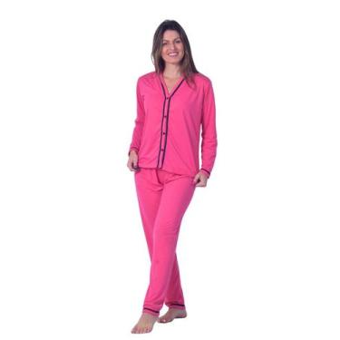 Imagem de Pijama Feminino Americano Inverno Botoes Calca E Blusa longo pijma com