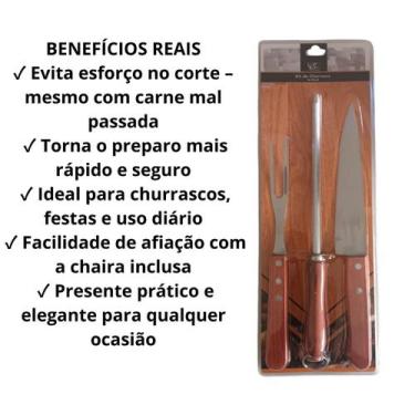 Imagem de Kit Churrasco 3 Peças Profissional Inox Cabo Madeira Presente - Genéri
