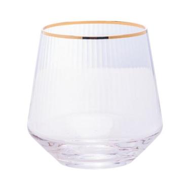 Imagem de CJ 2 COPOS BAIXOS DE VIDRO C/BORDA DOURADA LINES 330ml - GNJ HOME DECO
