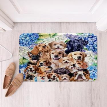 Imagem de Tapete de banheiro para cães Cartoon Pug Dog Bulldog Tapete de banho antiderrapante Absorvente de água macio Crianças Meninos Meninas Pet Animal Banheira Chuveiro Fleece Tapete de Banho Bonito Tapete de Entrada para Cozinha/Sala de Estar Decoração 16"x24"
