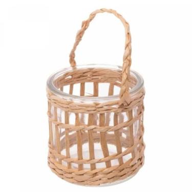 Imagem de Castiçal de Vidro e Fibra Natural 10cmx10cm - Wolff