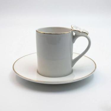 Imagem de Jogo Café Luxo 8 Peças Borboleta Dourado 100ml Branco Papillon Borbole