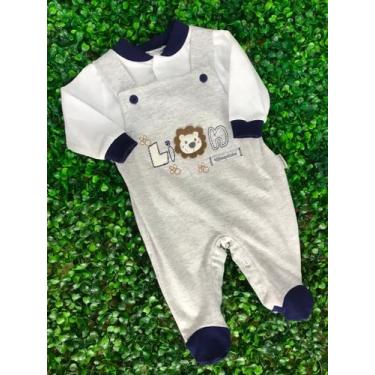 Imagem de Macacão Malha Longo Masc Leão - CHUQUINHA BABY, RN- CINZA E BRANCO